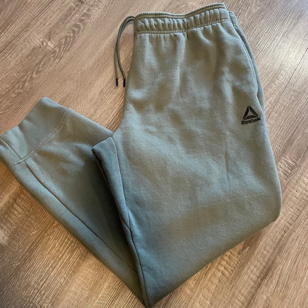 Reebok Mens Joggers XL Green Cotton Blend Fleece Athletic Sweatpants REM224PA25